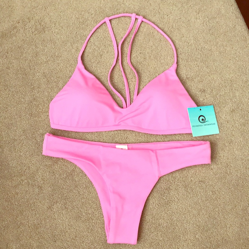 Neon pink Plumeria bikini